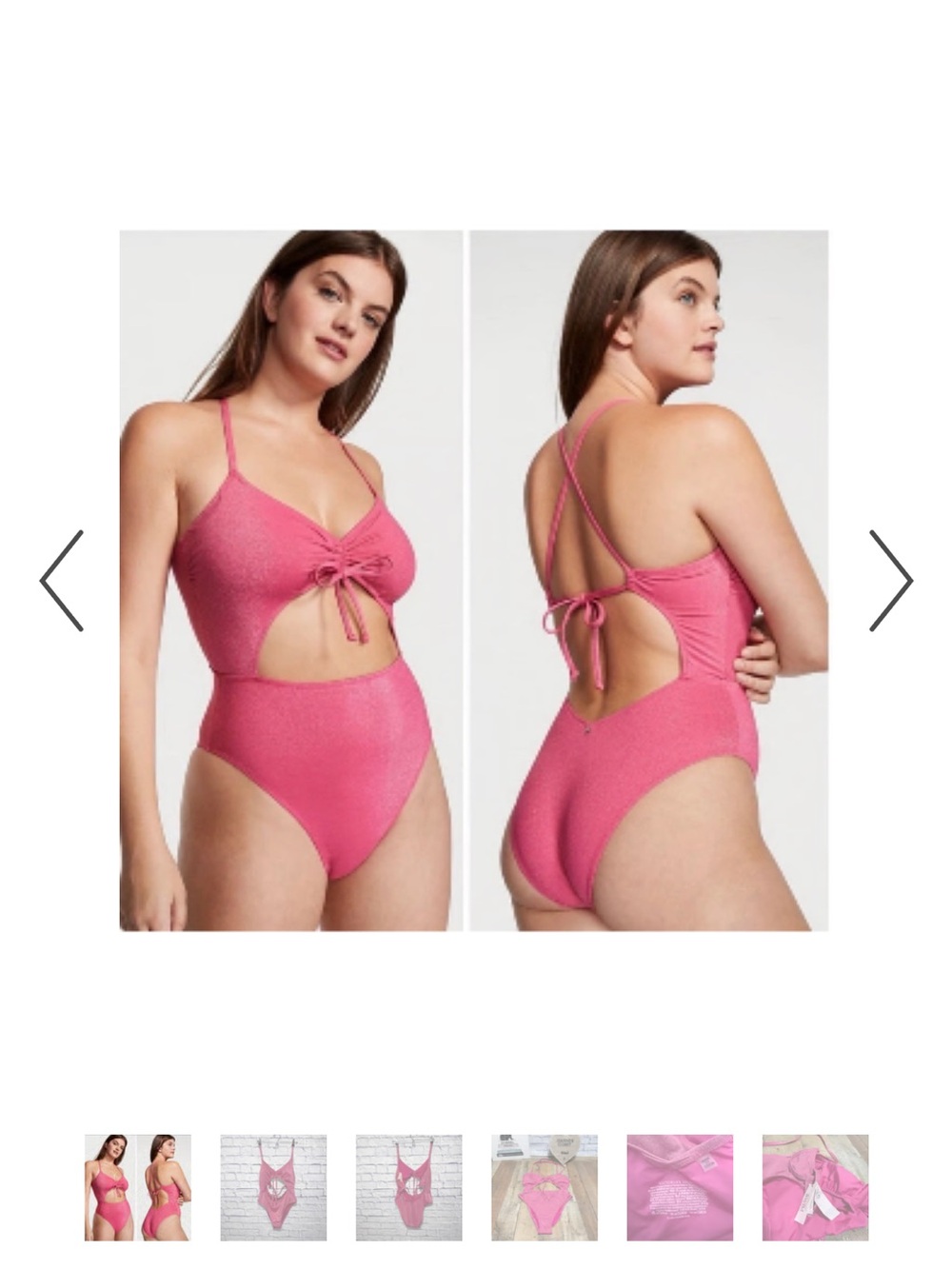 Victoria's Secret Forever Pink Ruched Shine Cutout One-Piece Swimsuit